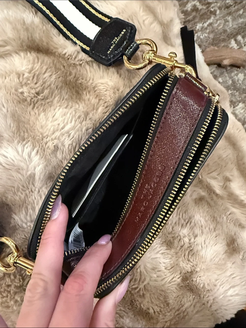 Marc Jacobs Black & Red Camera Crossbody with Black & White Striped Strap - Picture 4 of 6